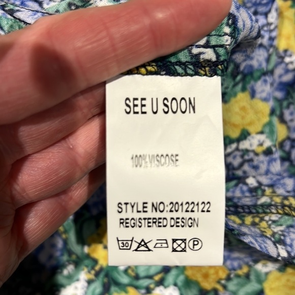 SEE  U Soon Blue Yellow Floral Cottagecore Long Sleeve Dress - Picture 9 of 9